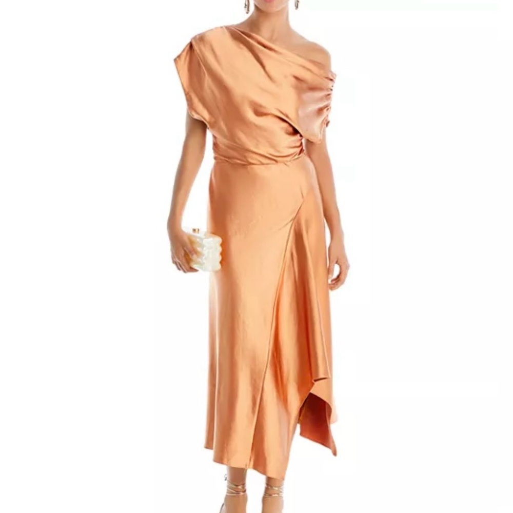 A.L.C. Jasmine One Shoulder Satin Midi Dress Size 14 NWT Copper